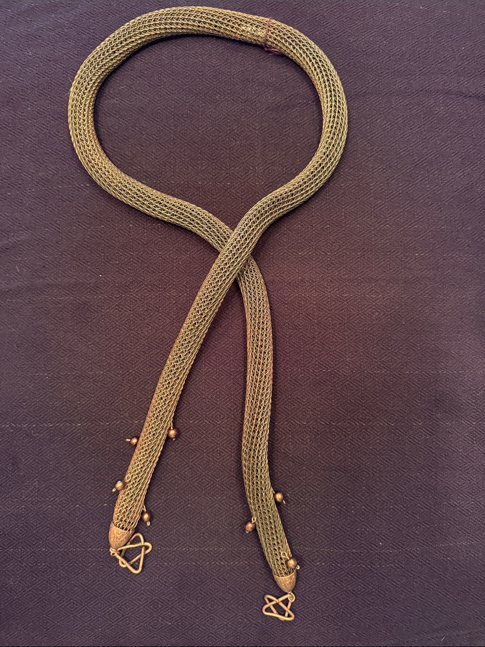 Vintage Aged copper Mesh Rope Lariat Necklace -